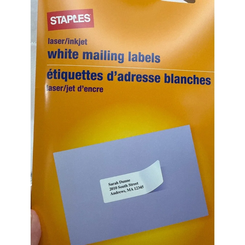 Staples White Mailing Labels Laser Inkjet 18054 1 x 2-5/8 750 Count 5160 8160